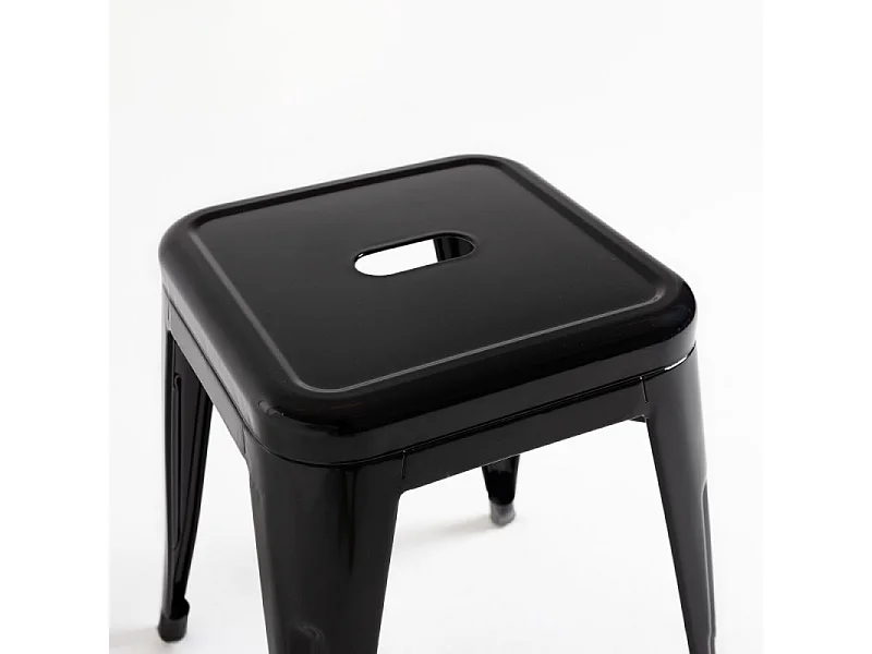 Taburete bajo Barka, acero plateado brillante, 45 cm-Color Negro