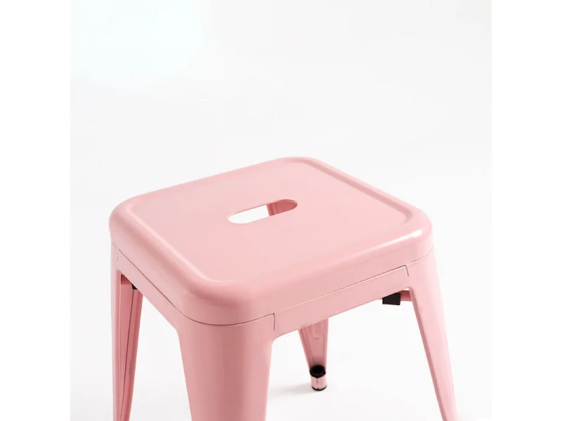 Taburete bajo Barka, acero plateado brillante, 45 cm-Color Rosa claro
