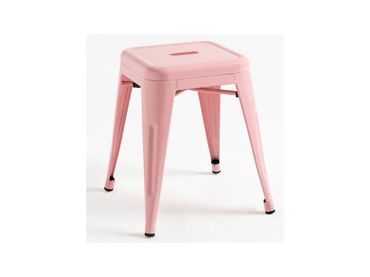 Tabouret bas 45cm Kontoir en acier brillant - Design industriel et élégant-Couleur Rose clair