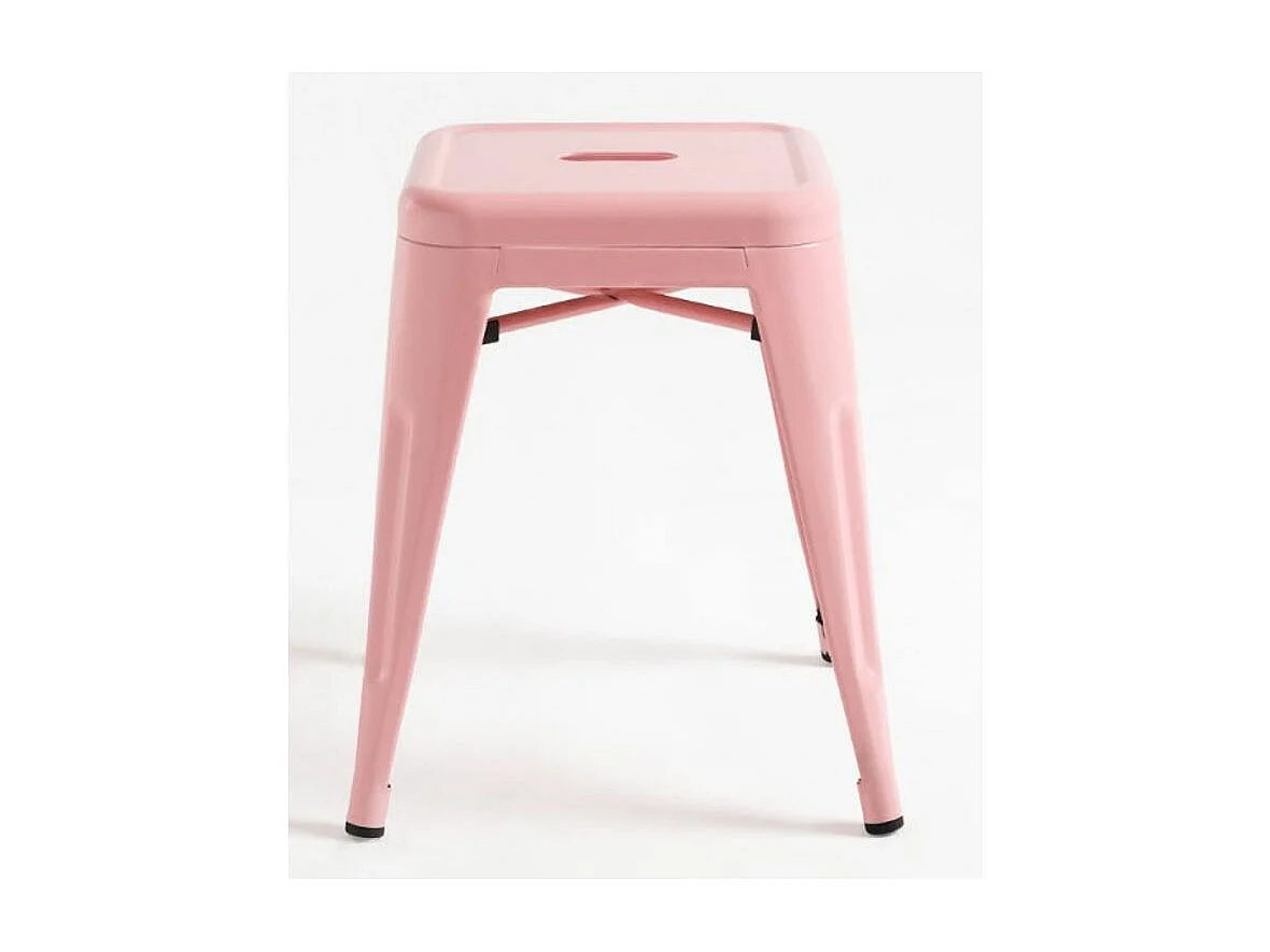 Taburete bajo Barka, acero plateado brillante, 45 cm-Color Rosa claro