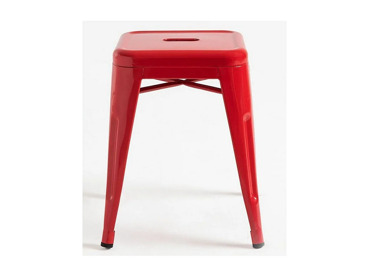 Taburete bajo Barka, acero plateado brillante, 45 cm-Color Rojo