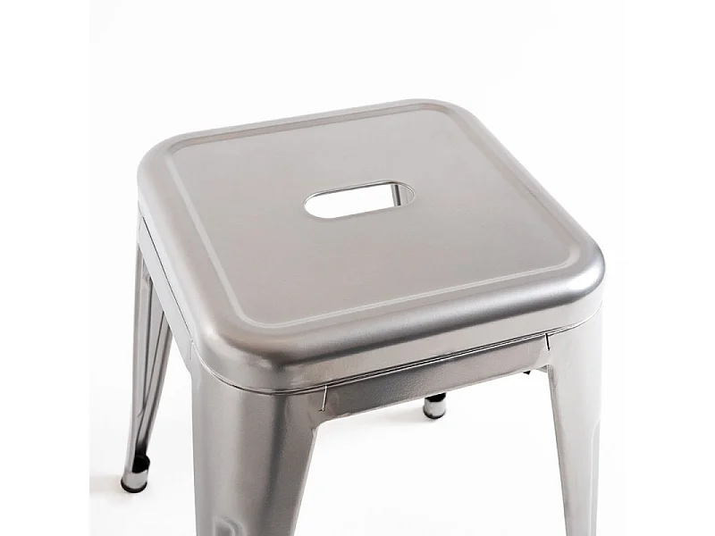 Taburete bajo Barka, acero plateado brillante, 45 cm-Color Gris