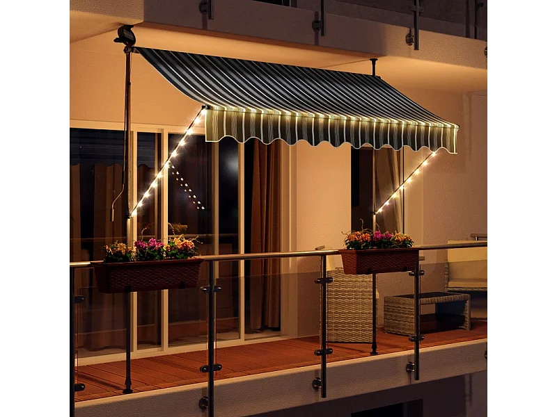 Store banne 300x150 cm avec éclairage led et manivelle