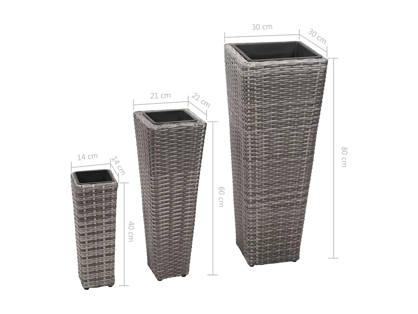 Jardinières 3 pcs Résine tressée Gris 2