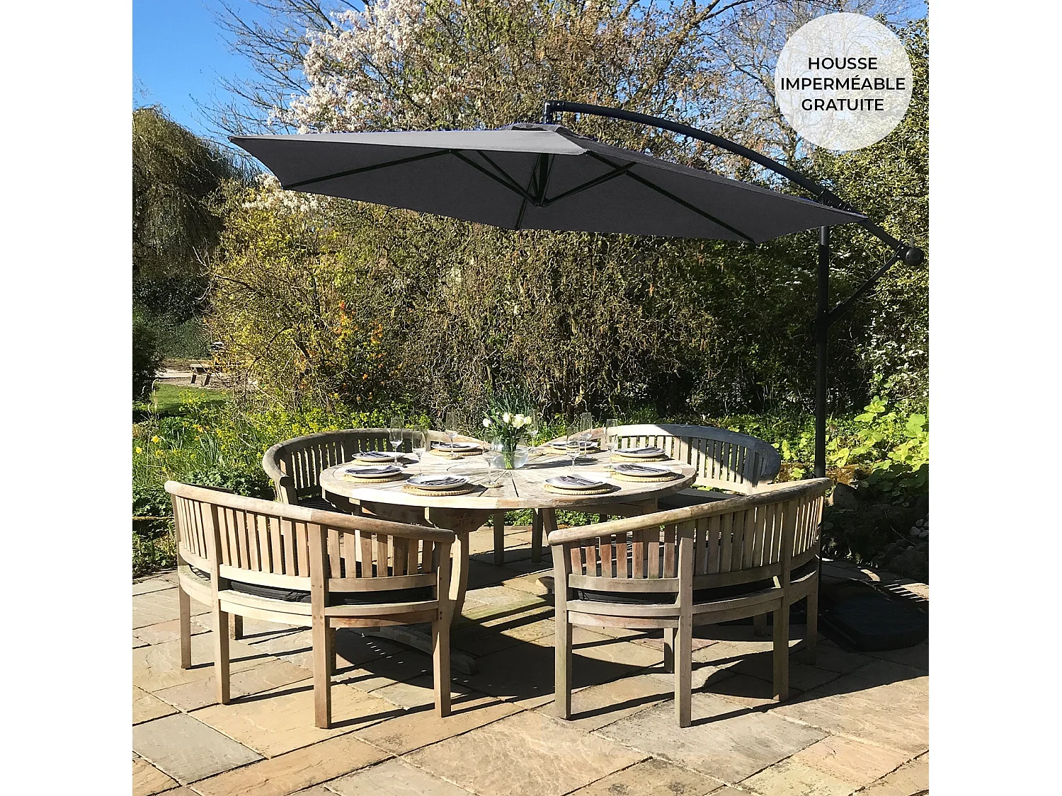 Parasol Cantilever Gris 3m x 3m x 2.5m