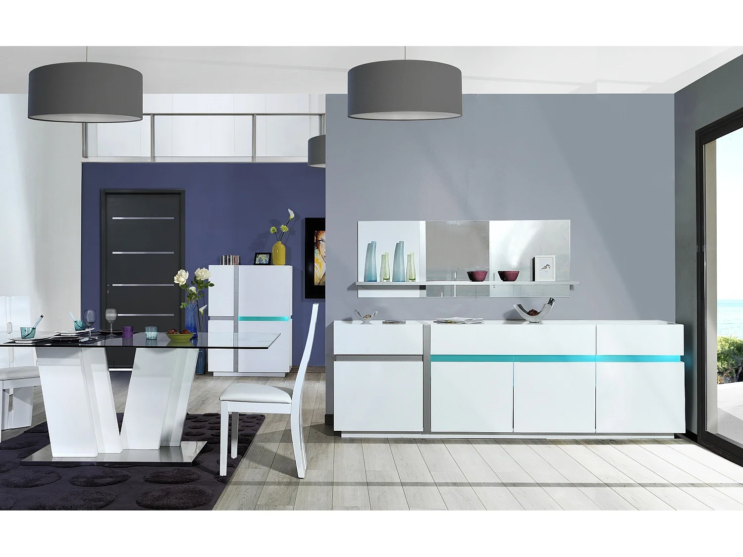 Miroir rectangulaire 1 tablette bois gris et laqué blanc Kartz