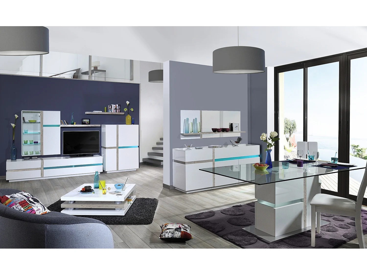 Miroir rectangulaire 1 tablette bois gris et laqué blanc Kartz