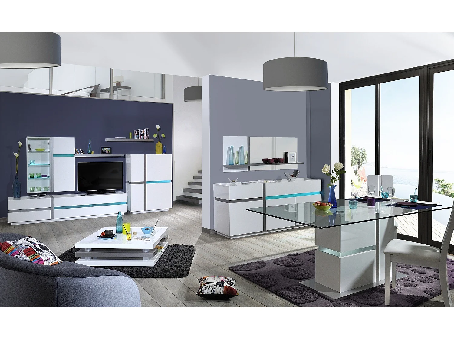 Miroir rectangulaire 1 tablette bois gris et laqué blanc Kartz