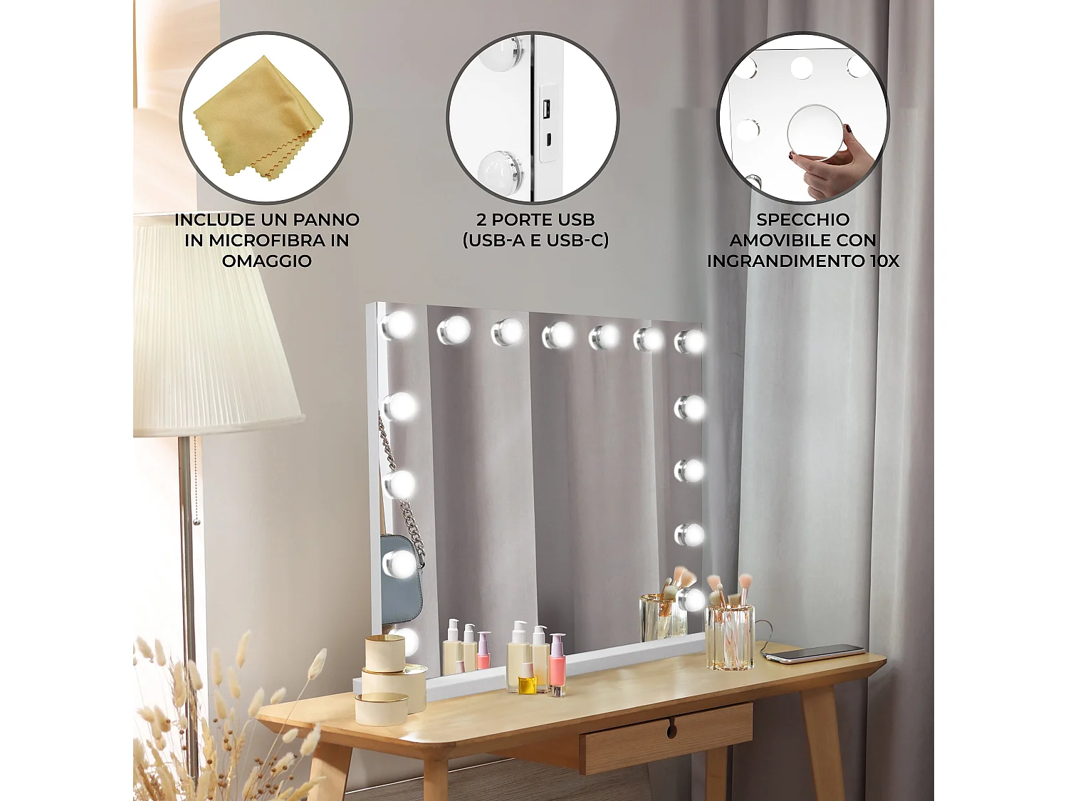 Specchio LED Bluetooth - 58 x 46 cm