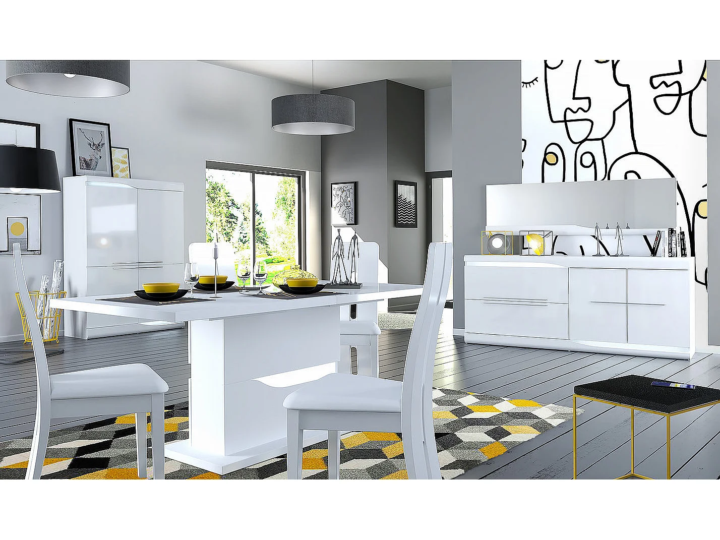 Miroir rectangulaire bois laqué blanc Minio 180cm