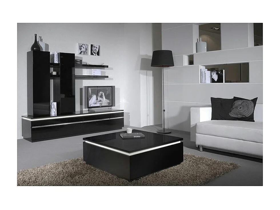 Miroir rectangulaire 1 tablette bois laqué noir Kiela