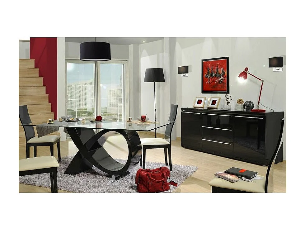 Miroir rectangulaire 1 tablette bois laqué noir Kiela