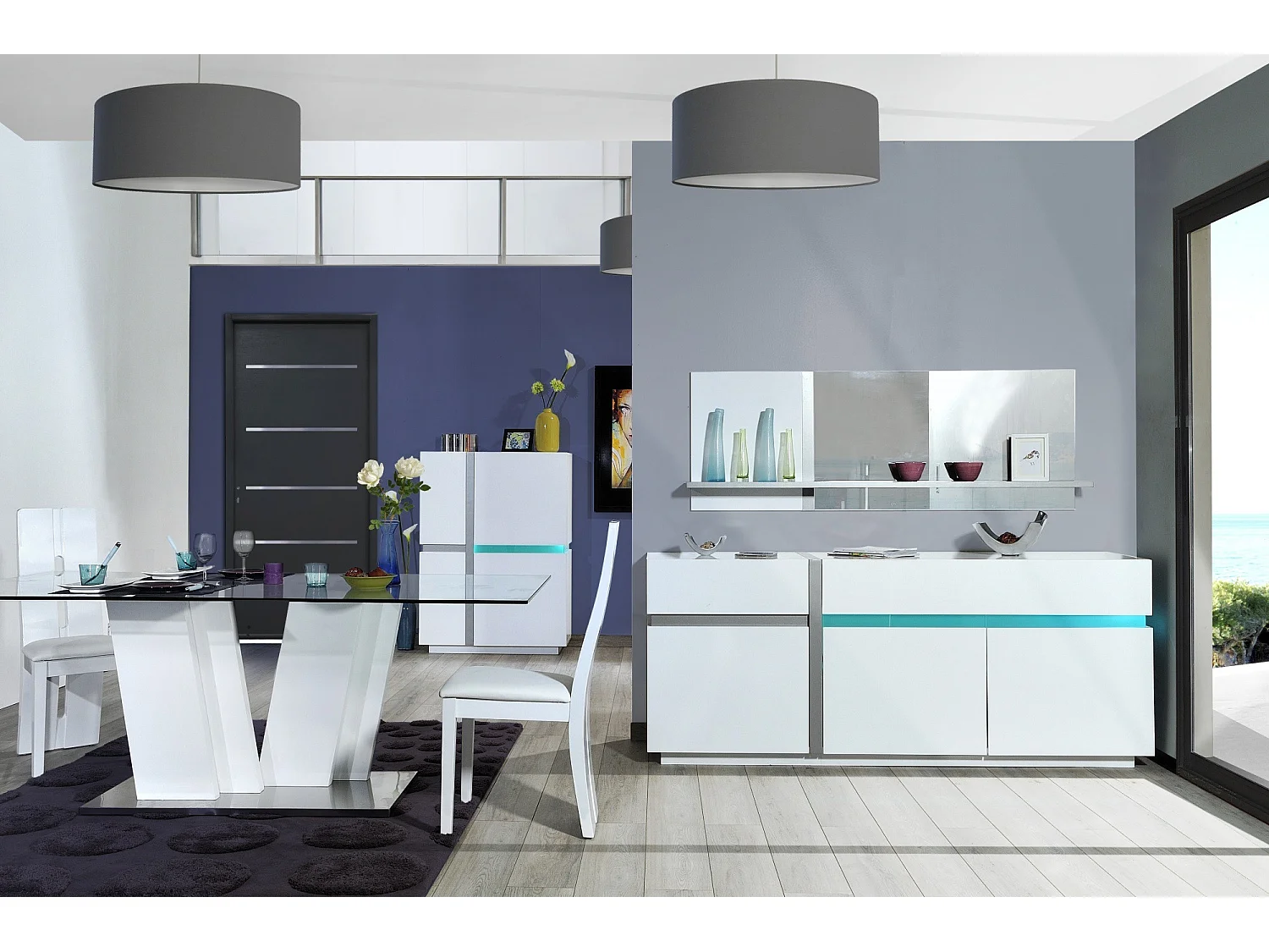 Miroir rectangulaire 1 tablette métal et laqué blanc Kartz