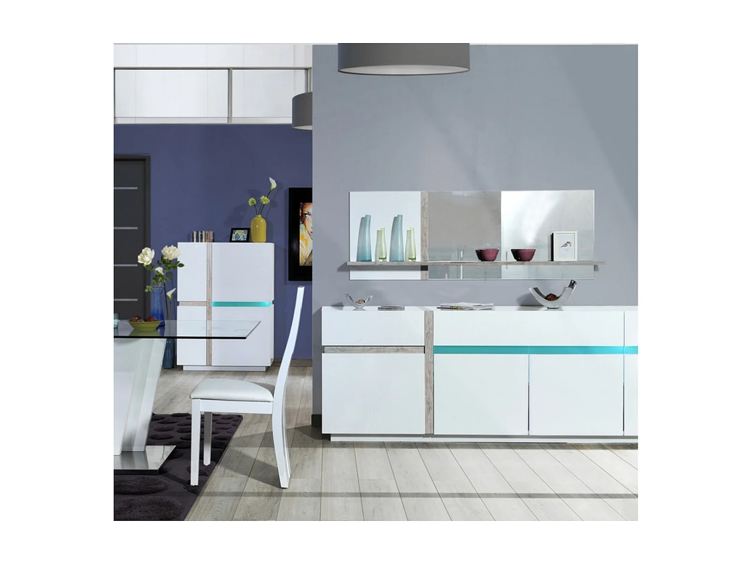 Miroir rectangulaire 1 tablette métal et laqué blanc Kartz