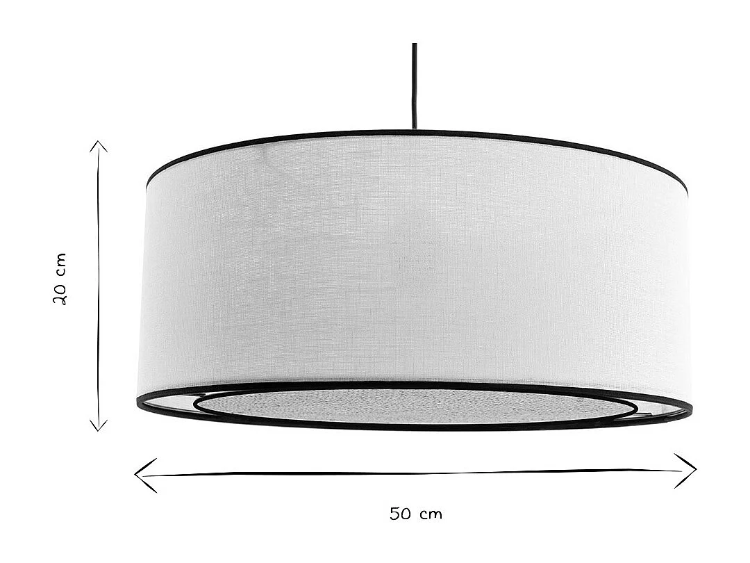Hängeleuchte aus weißem Leinen und Bast D 50 cm TRAVES