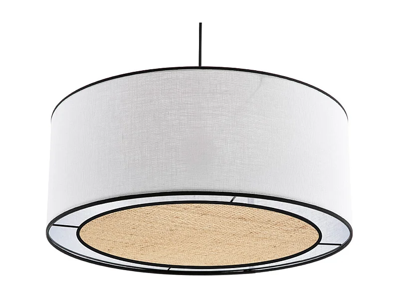 Lampada a sospensione in lino bianco e fibra di rafia D50 cm TRAVES