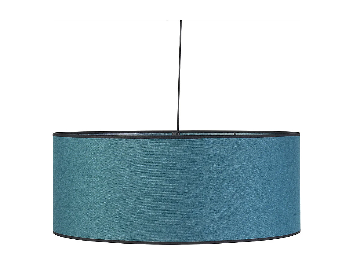 Hängeleuchte aus pfauenblauem Leinen und Bast D 50 cm TRAVES