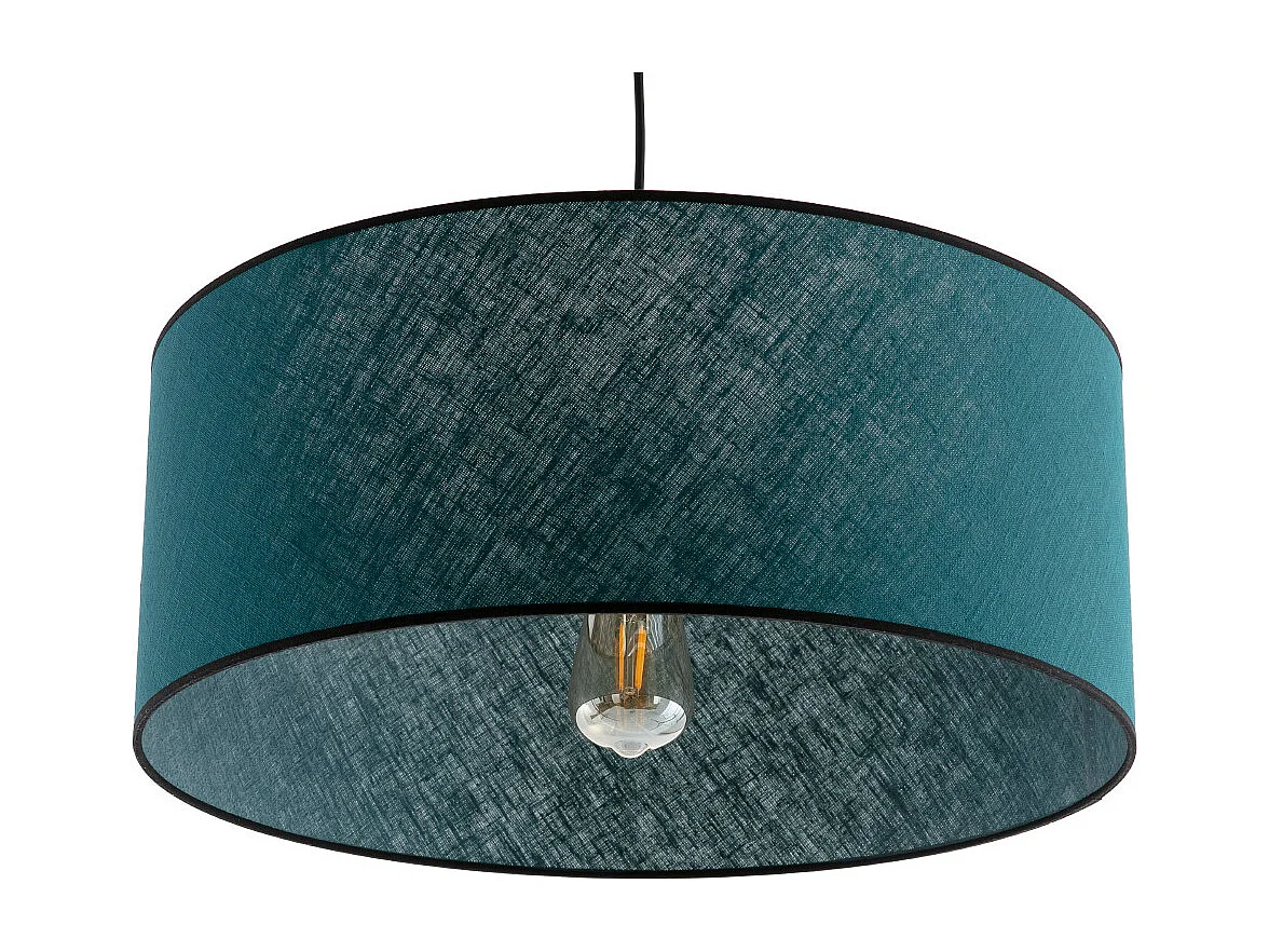 Hängeleuchte aus pfauenblauem Leinen und Bast D 50 cm TRAVES