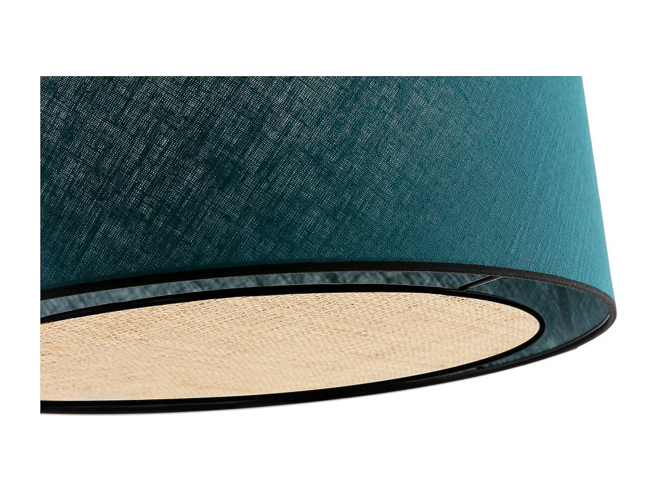 Hängeleuchte aus pfauenblauem Leinen und Bast D 50 cm TRAVES