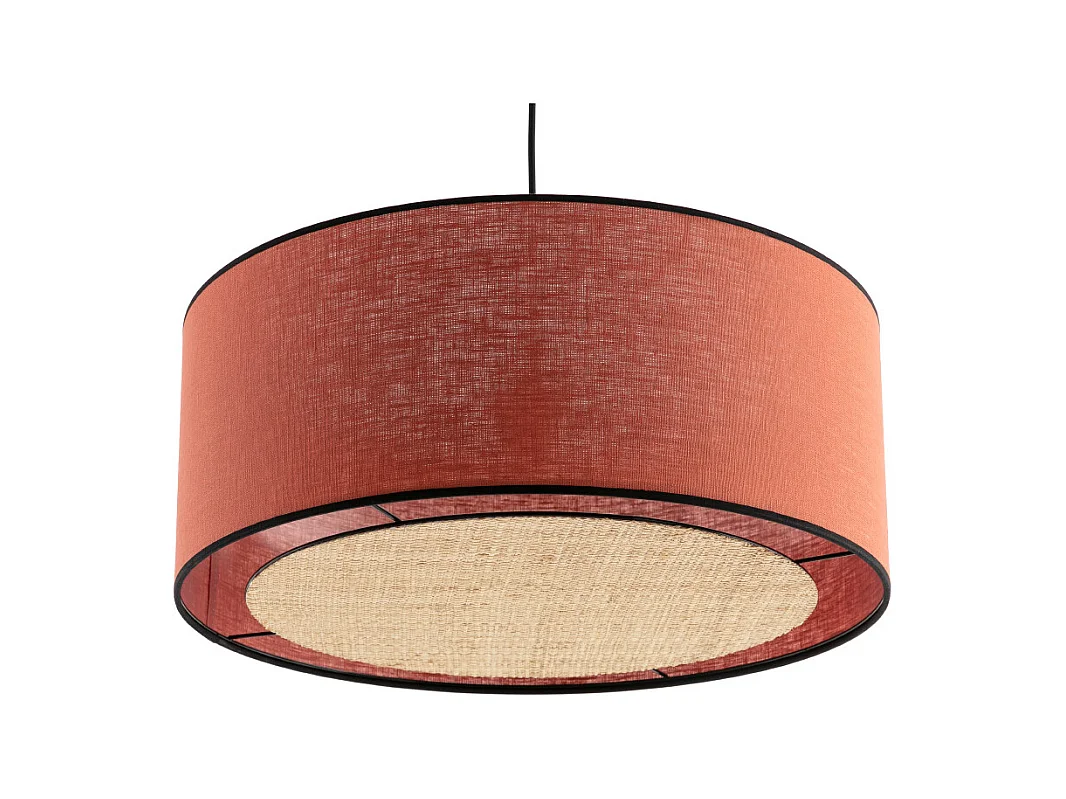 Suspension cylindrique en lin brique et rabane naturelle D50 cm TRAVES