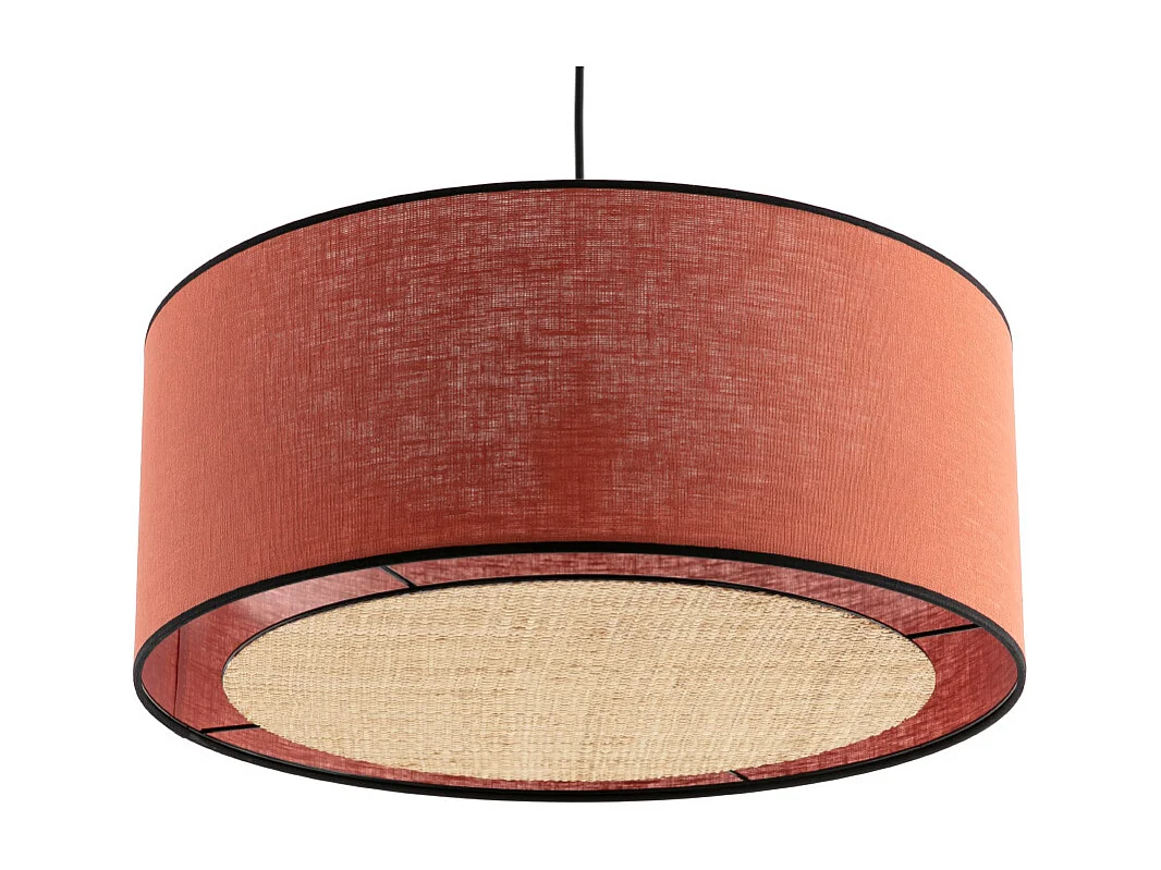 Suspension cylindrique en lin brique et rabane naturelle D50 cm TRAVES