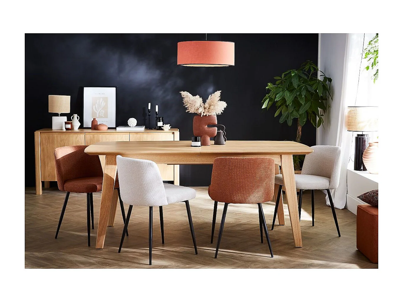 Suspension cylindrique en lin brique et rabane naturelle D50 cm TRAVES