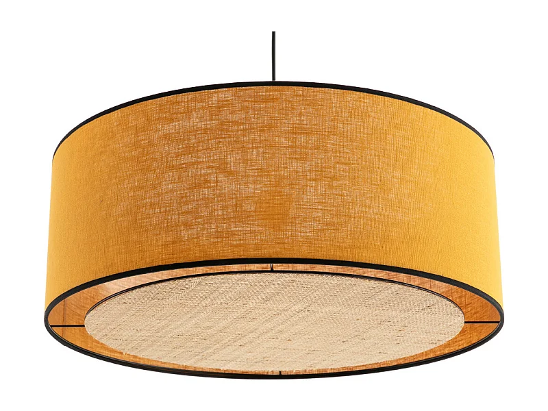 Lampada a sospensione in lino giallo senape e fibra di rafia D50 cm TRAVES