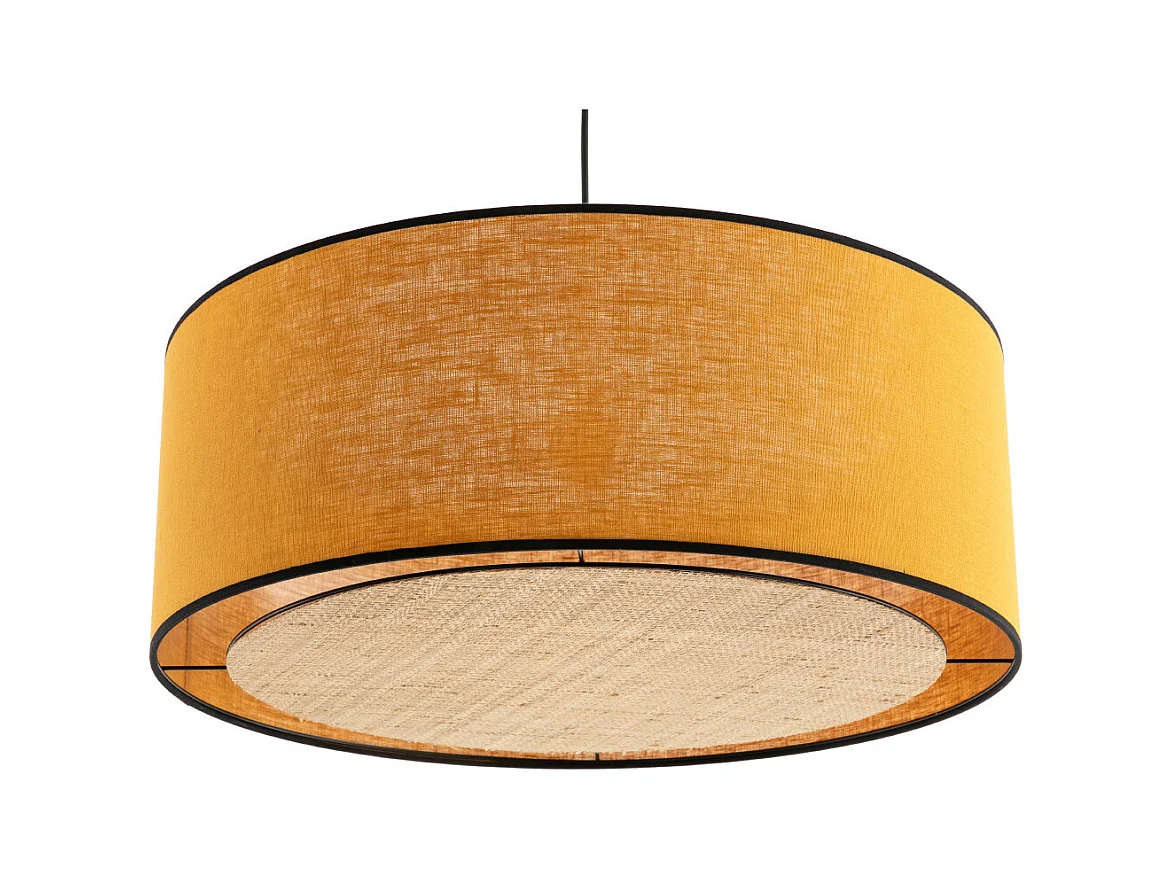 Suspension cylindrique en lin jaune moutarde et rabane naturelle D50 cm TRAVES