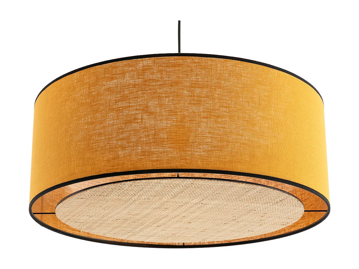 Hängeleuchte aus senfgelbem Leinen und Bast D 50 cm TRAVES