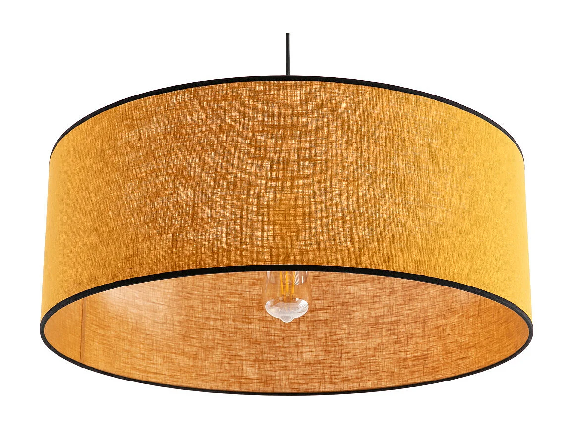 Hängeleuchte aus senfgelbem Leinen und Bast D 50 cm TRAVES