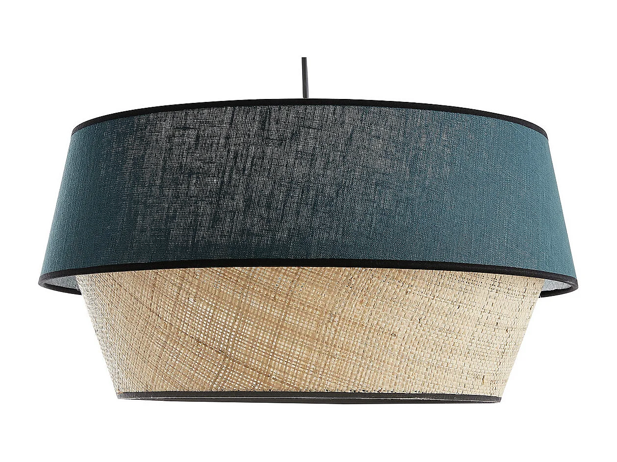 Lampada a sospensione design bi-materiale in lino blu e fibra di rafia naturale D45 cm SENSA