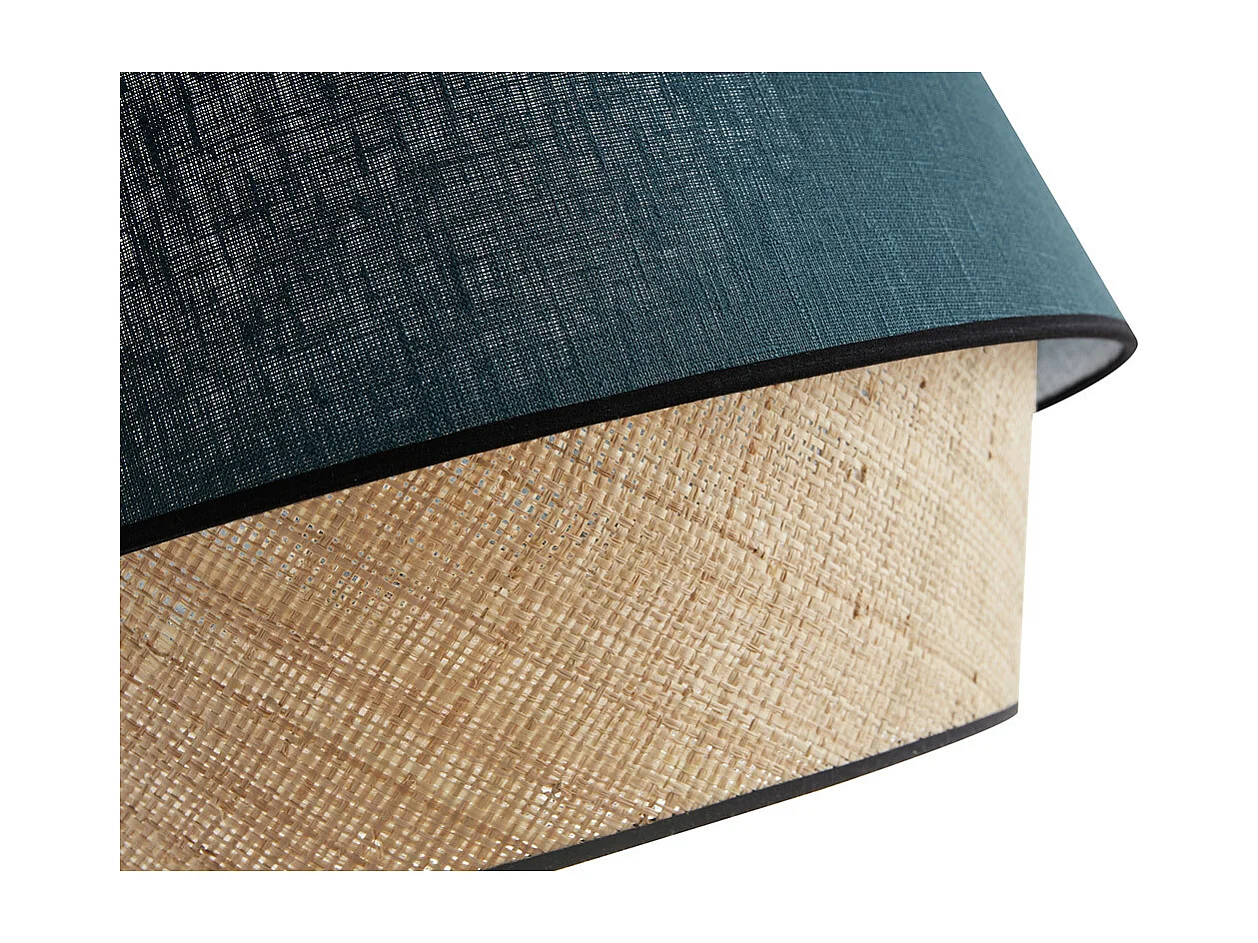 Lampada a sospensione design bi-materiale in lino blu e fibra di rafia naturale D45 cm SENSA