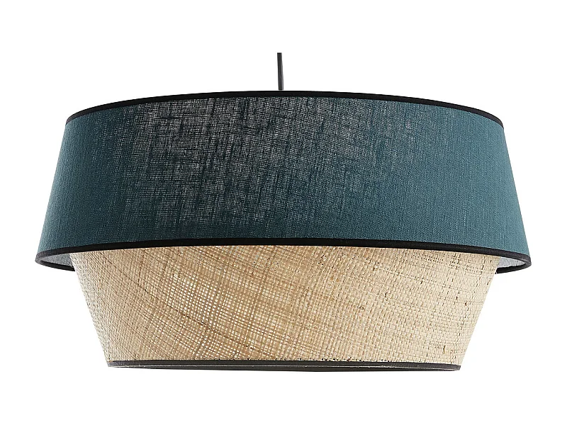 Lampada a sospensione design bi-materiale in lino blu e fibra di rafia naturale D45 cm SENSA