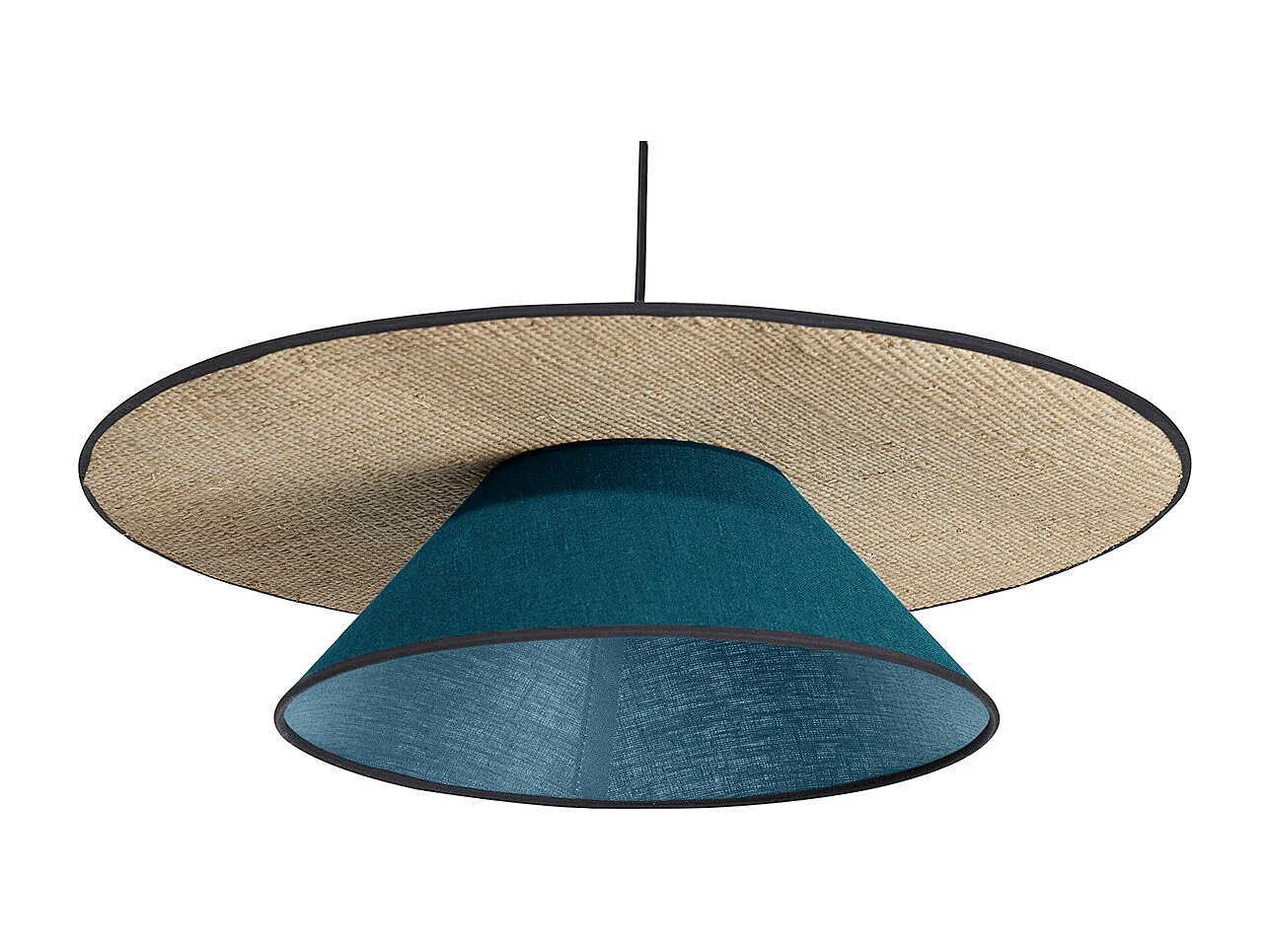 Lámpara de techo de lino azul pavo real y rafia natural 55 cm AZAMI