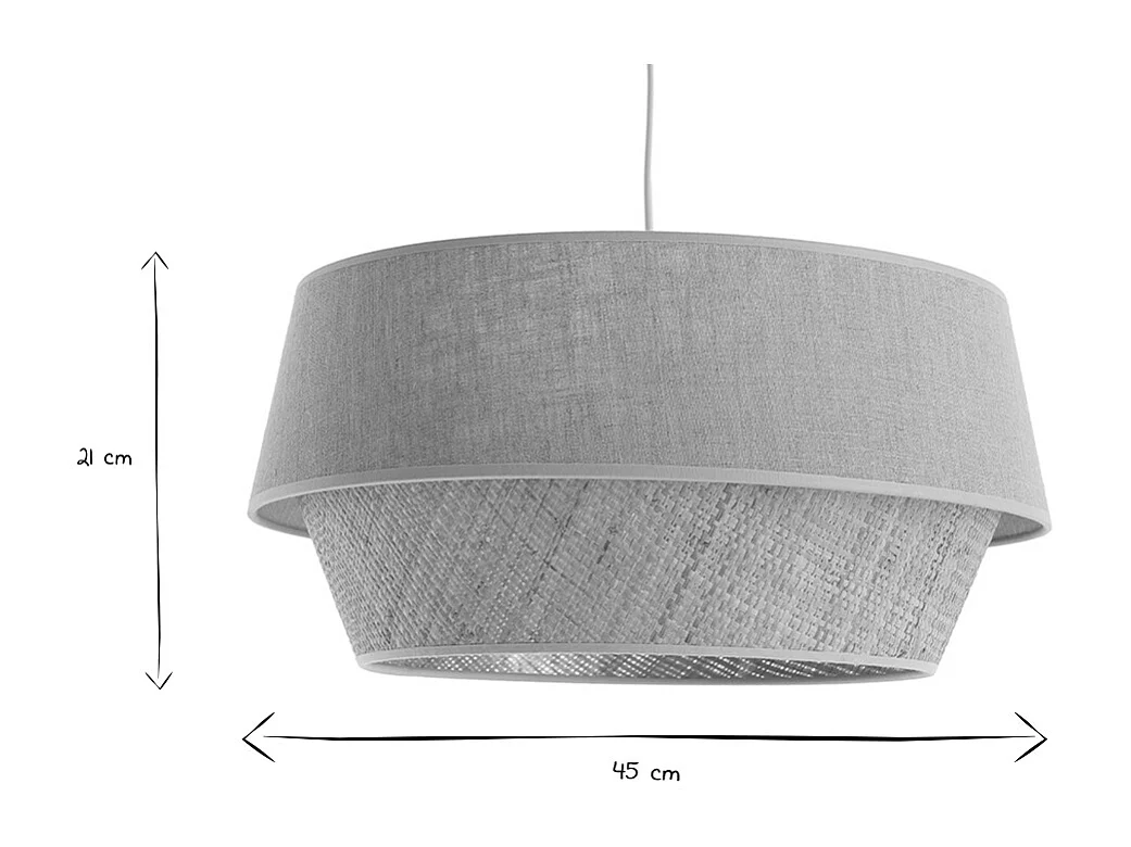 Suspension design bi-matière en lin grège et rabane naturelle D45 cm SENSA