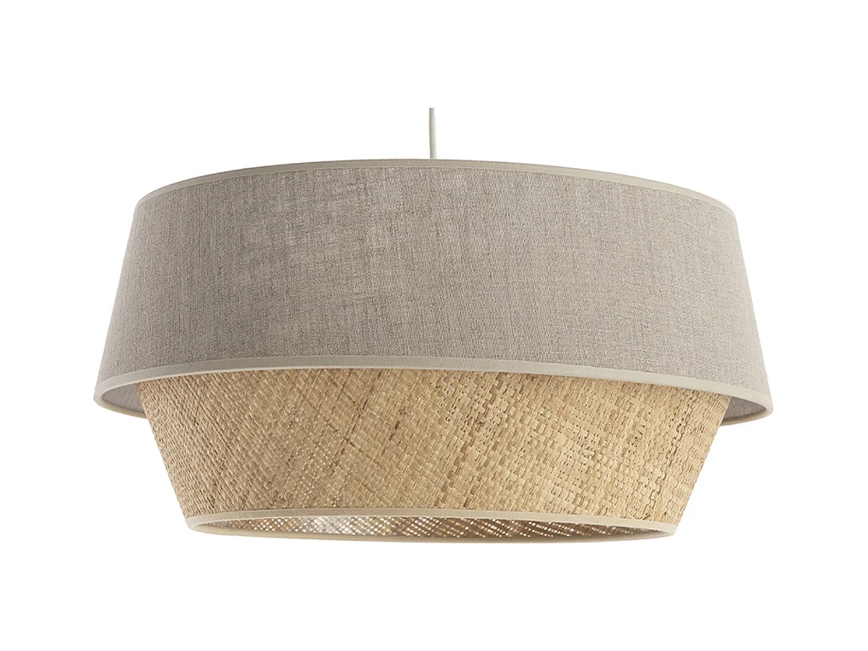 Suspension design bi-matière en lin grège et rabane naturelle D45 cm SENSA