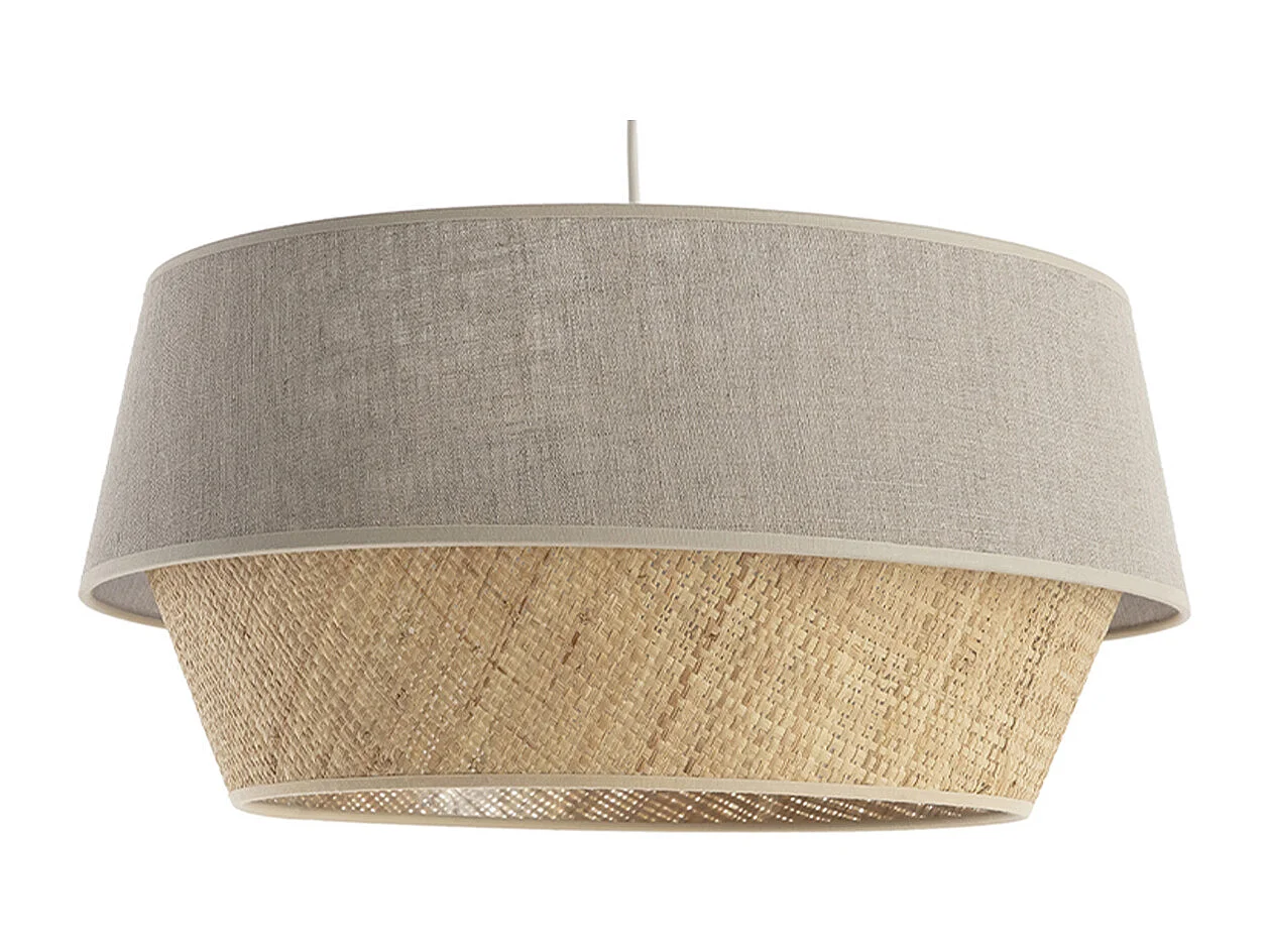 Suspension design bi-matière en lin grège et rabane naturelle D45 cm SENSA