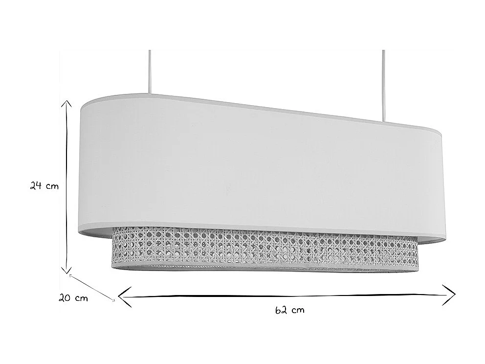 Abat-jour pour suspension double en tissu blanc et cannage rotin naturel L62 cm TIWY