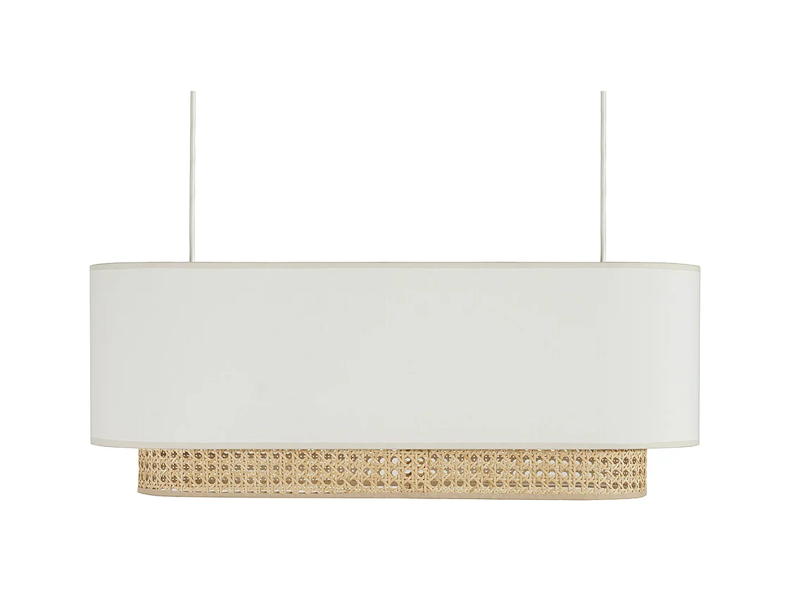 Pantalla para lámpara de techo doble de tela blanca y ratán natural 62 cm TIWY