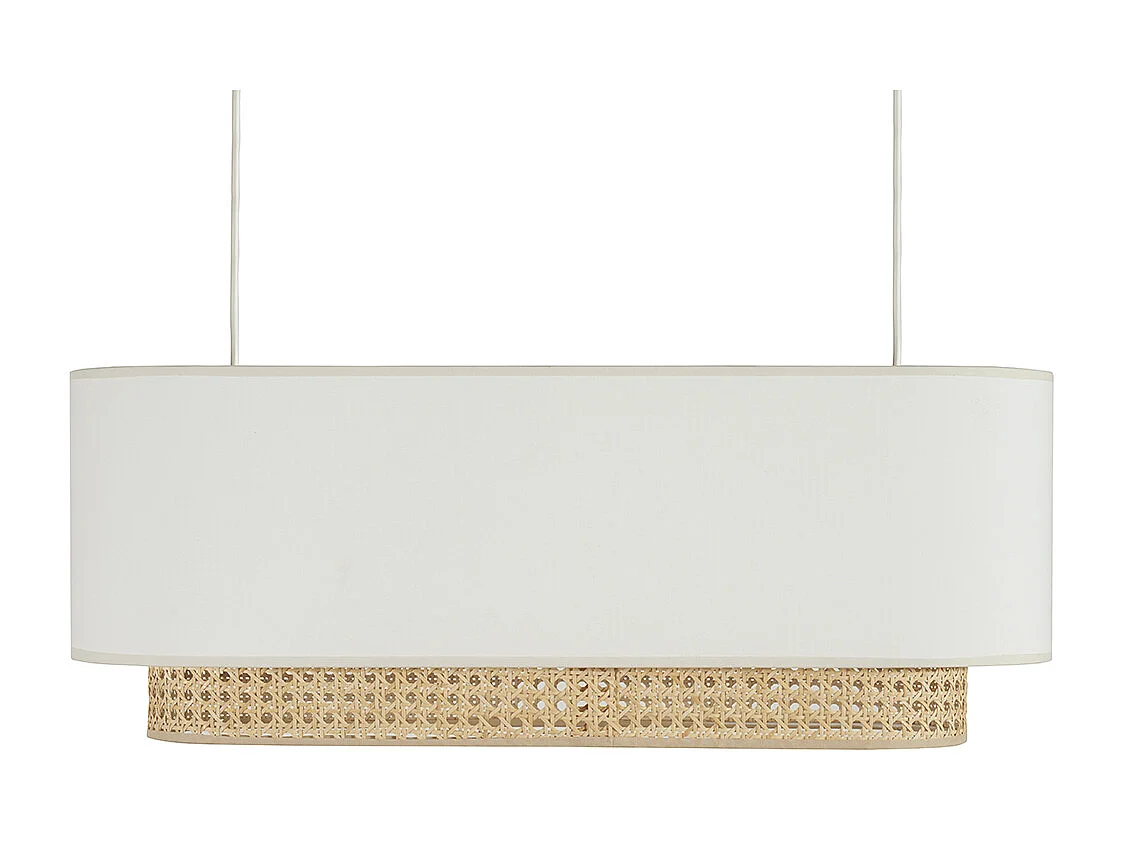 Pantalla para lámpara de techo doble de tela blanca y ratán natural 62 cm TIWY