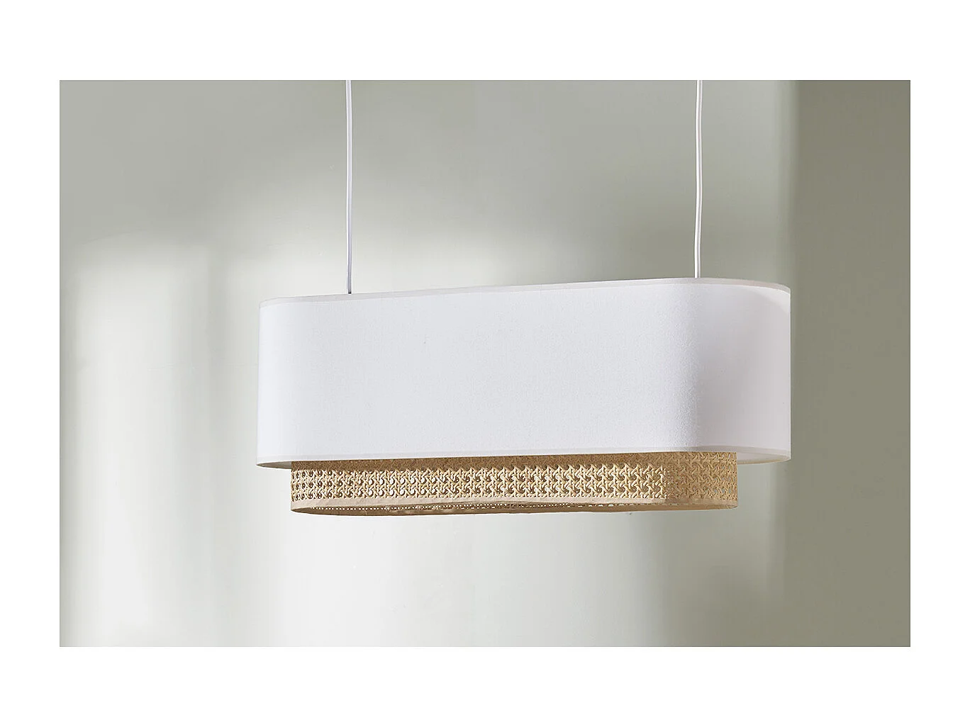 Pantalla para lámpara de techo doble de tela blanca y ratán natural 62 cm TIWY