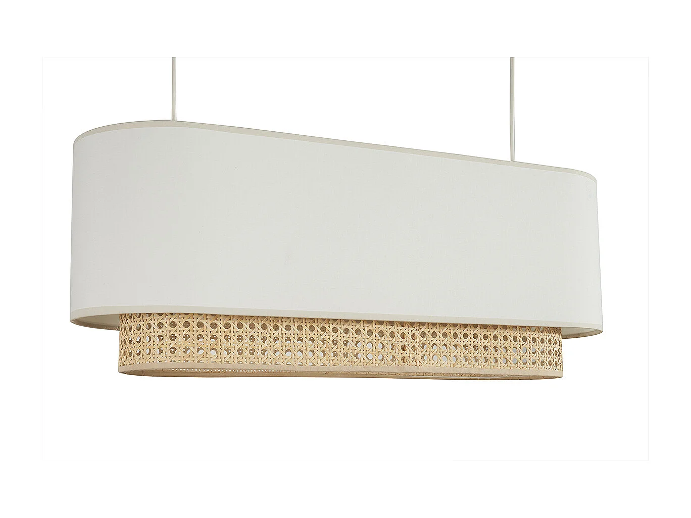 Pantalla para lámpara de techo doble de tela blanca y ratán natural 62 cm TIWY