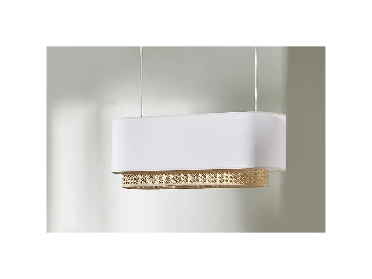 Pantalla para lámpara de techo doble de tela blanca y ratán natural 62 cm TIWY