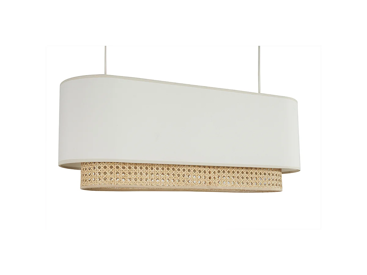 Pantalla para lámpara de techo doble de tela blanca y ratán natural 62 cm TIWY