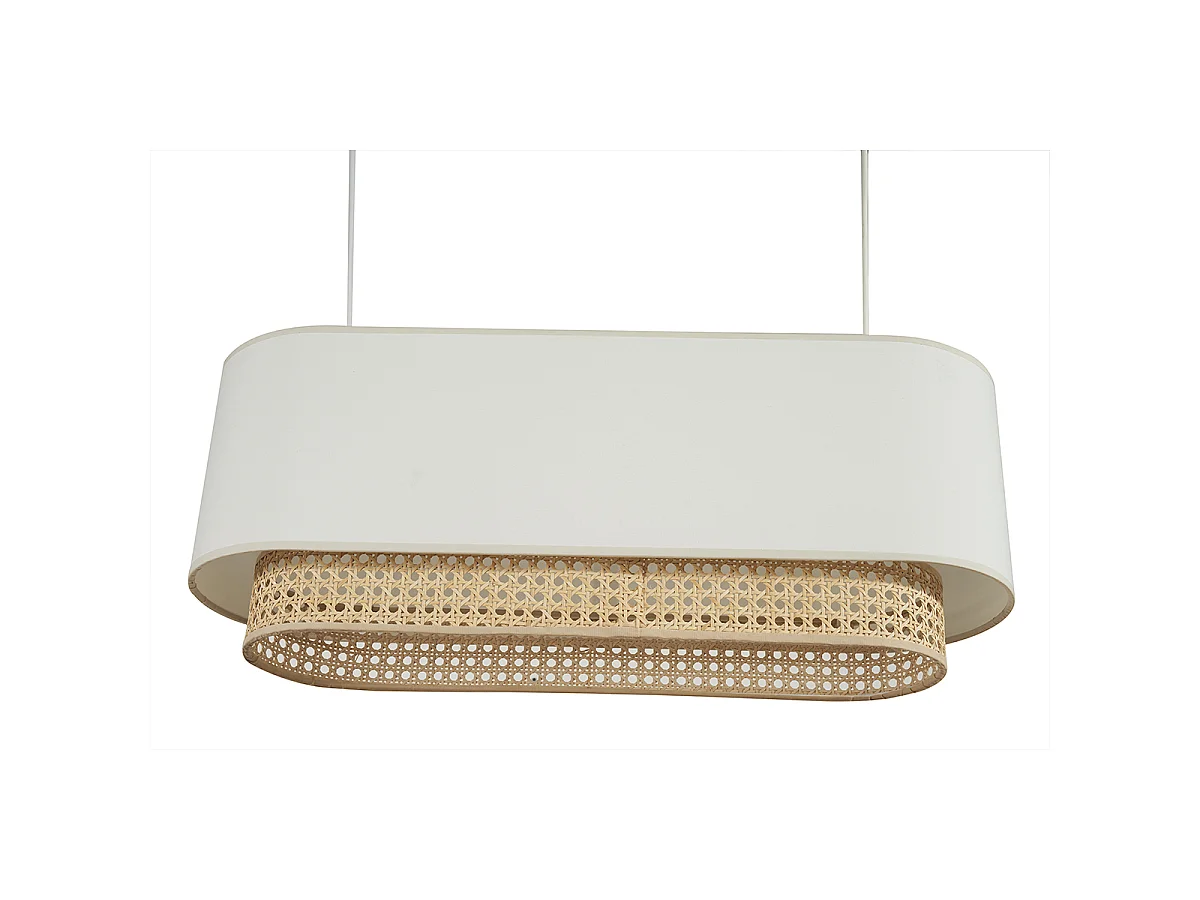 Pantalla para lámpara de techo doble de tela blanca y ratán natural 62 cm TIWY