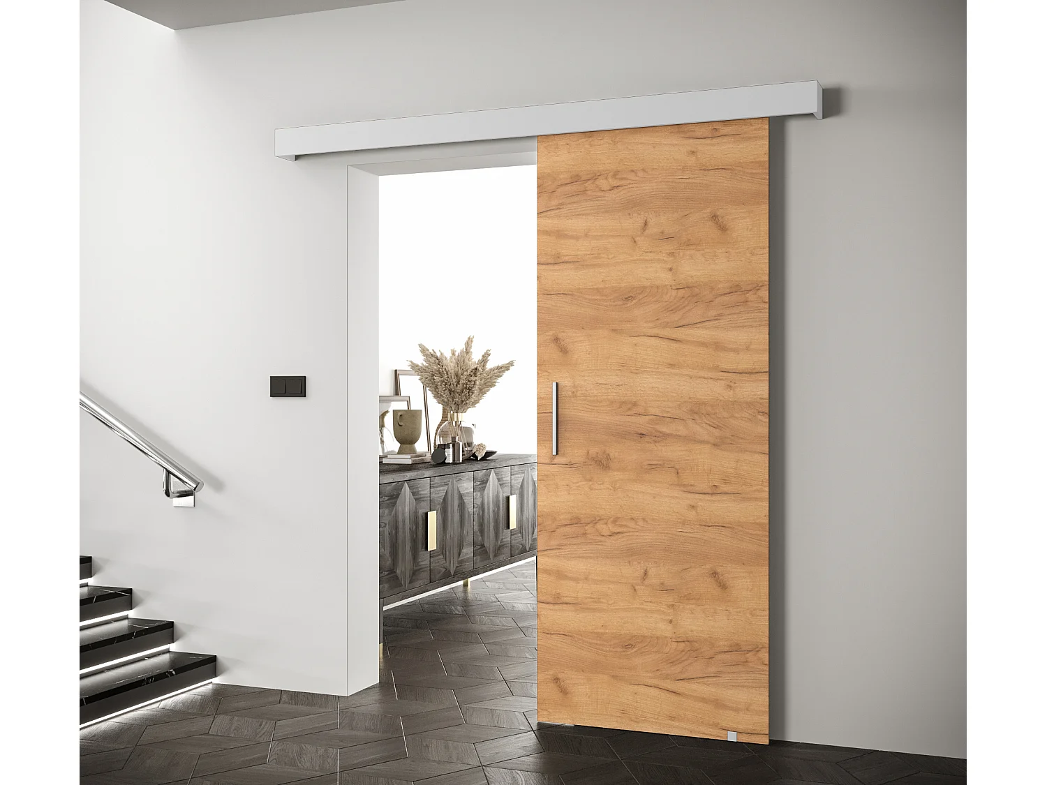 Schuifdeuren Salwador I 70x204 cm (Eiken Kraft / Wit / Zilver)