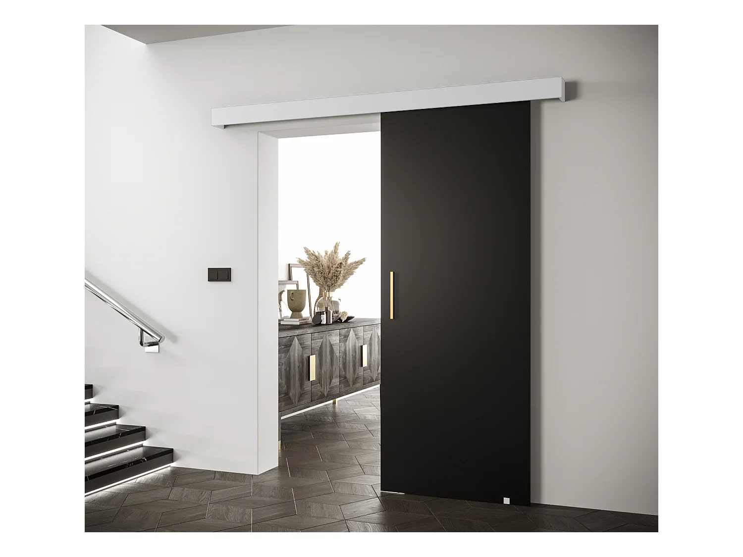 Portes coulissantes Salwador I 80x204 cm (Noir / Blanc / Or)
