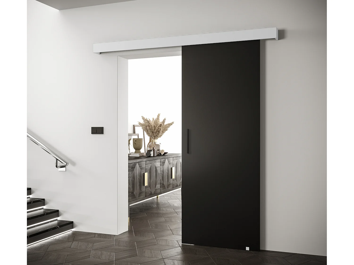 Portes coulissantes Salwador I 90x204 cm (Noir / Blanc / Noir)
