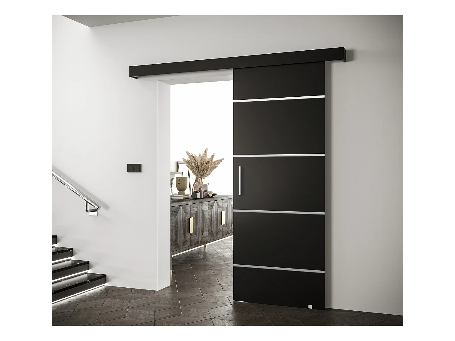 Portes coulissantes Salwador IV 80x204 cm (Noir / Noir / Argent)