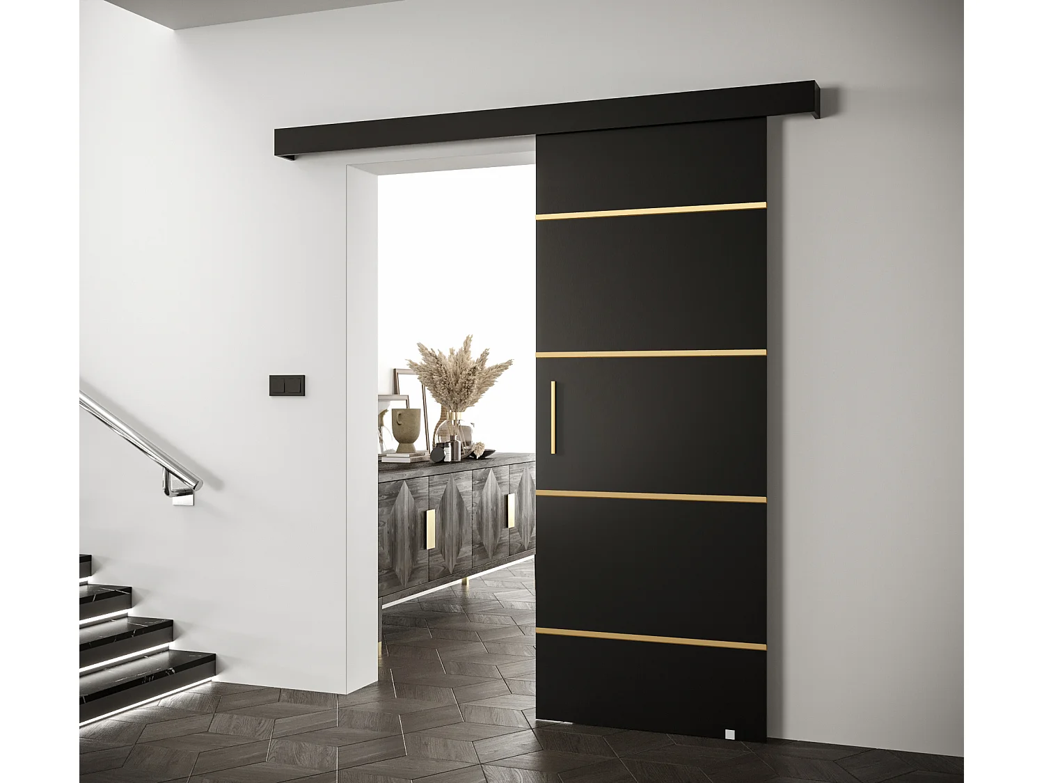 Porte scorrevoli Salwador IV 90x204 cm (Nero / Nero / D'oro)